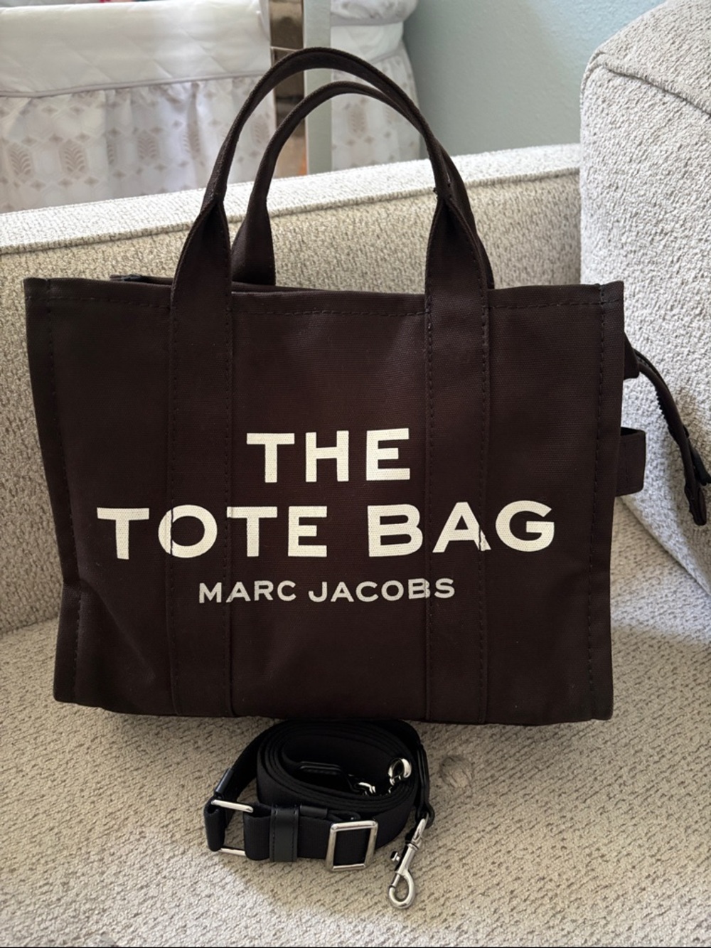*AUTHENTIC* Marc Jacobs Black Canvas The Tote Bag with White Logo